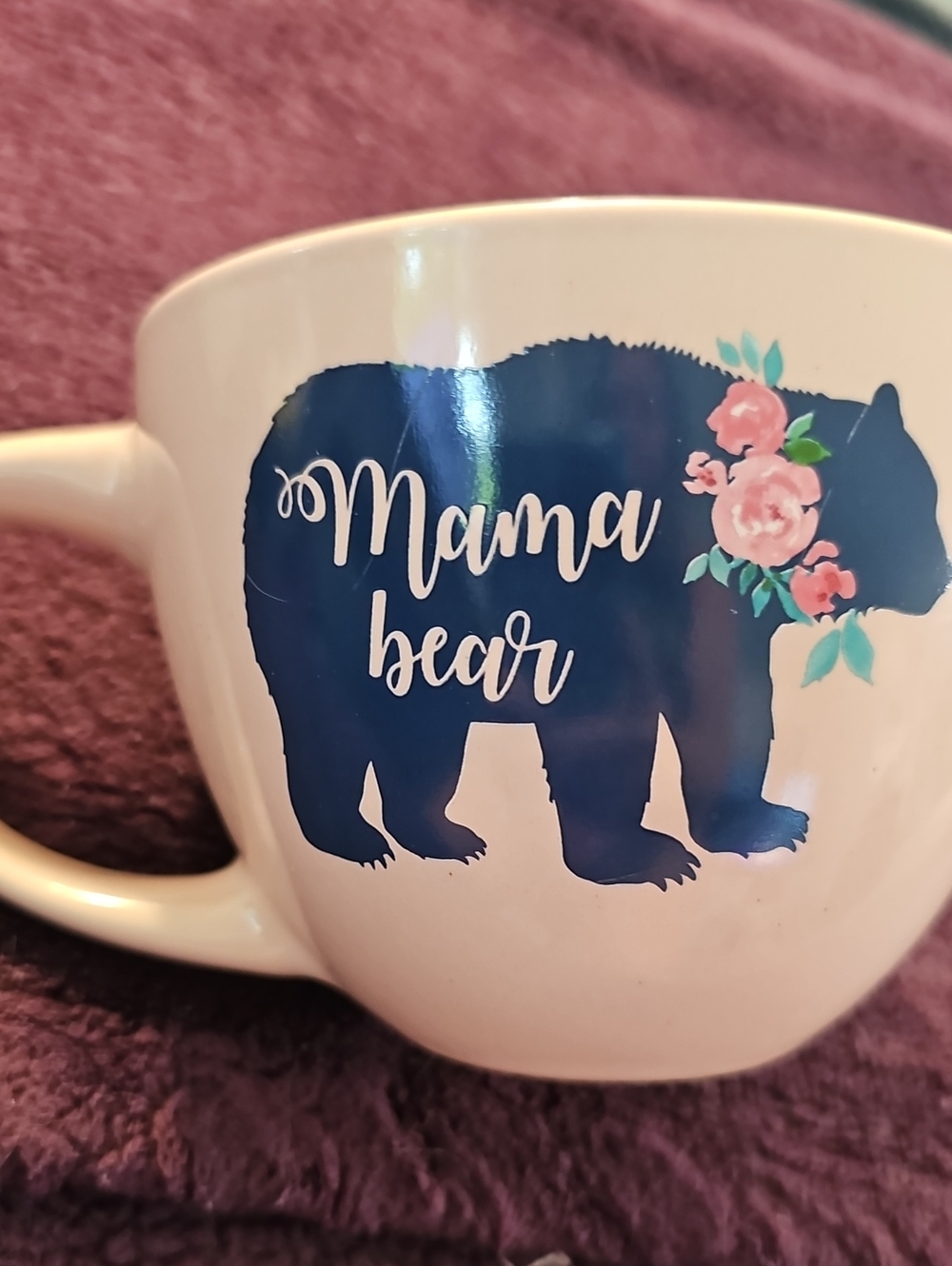 Mama Bear Floral Accent Ceramic Mug - White with Navy & Pink - Picture 3 of 5